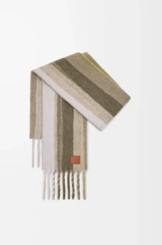 Scarf in alpaca and wool blend Soft White/Khaki Multitone