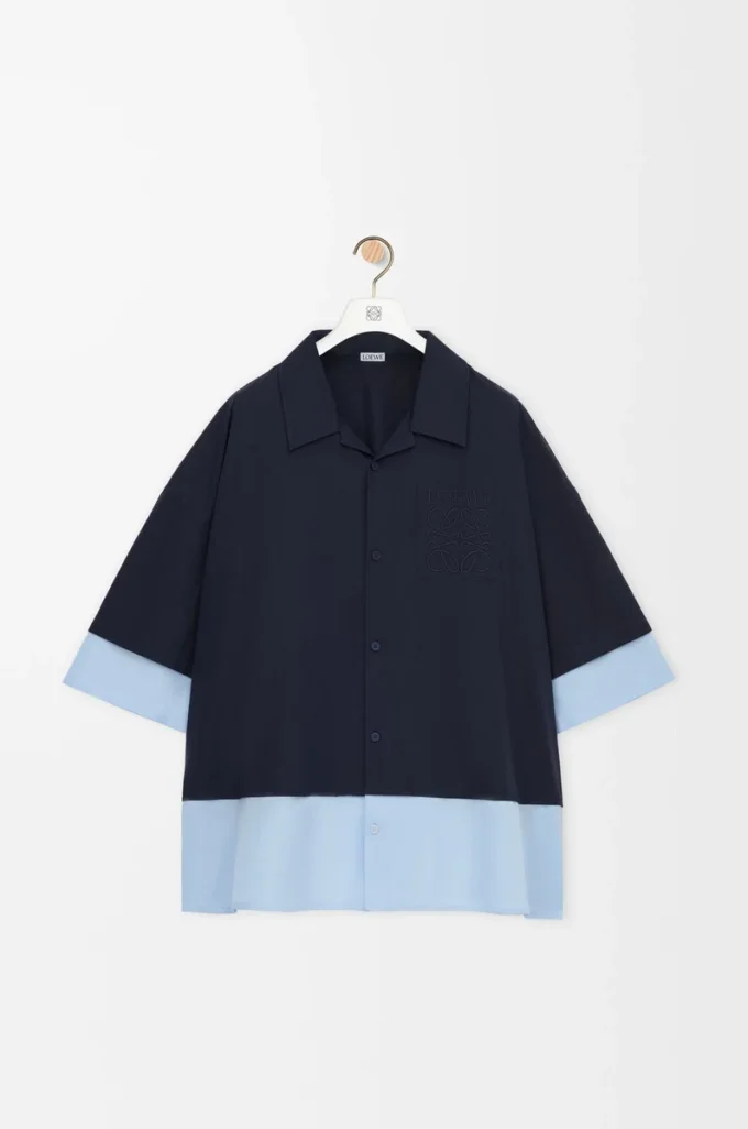 Short sleeve shirt in cotton Dark Navy/Light Blue Short sleeve shirt in cotton Dark Navy/Light Blue
