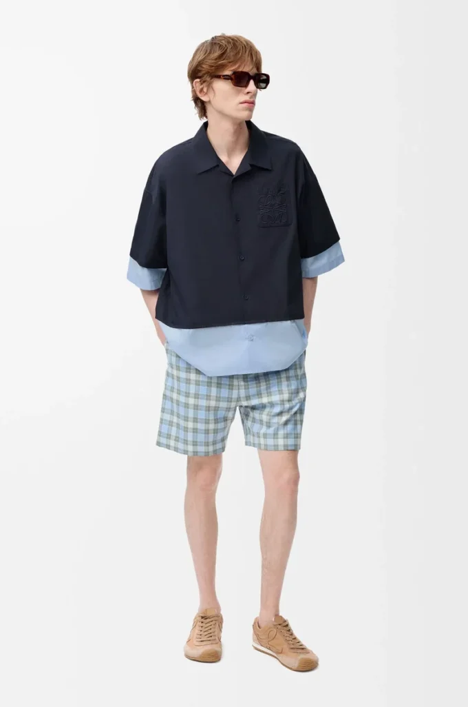 Short sleeve shirt in cotton Dark Navy/Light Blue Short sleeve shirt in cotton Dark Navy/Light Blue