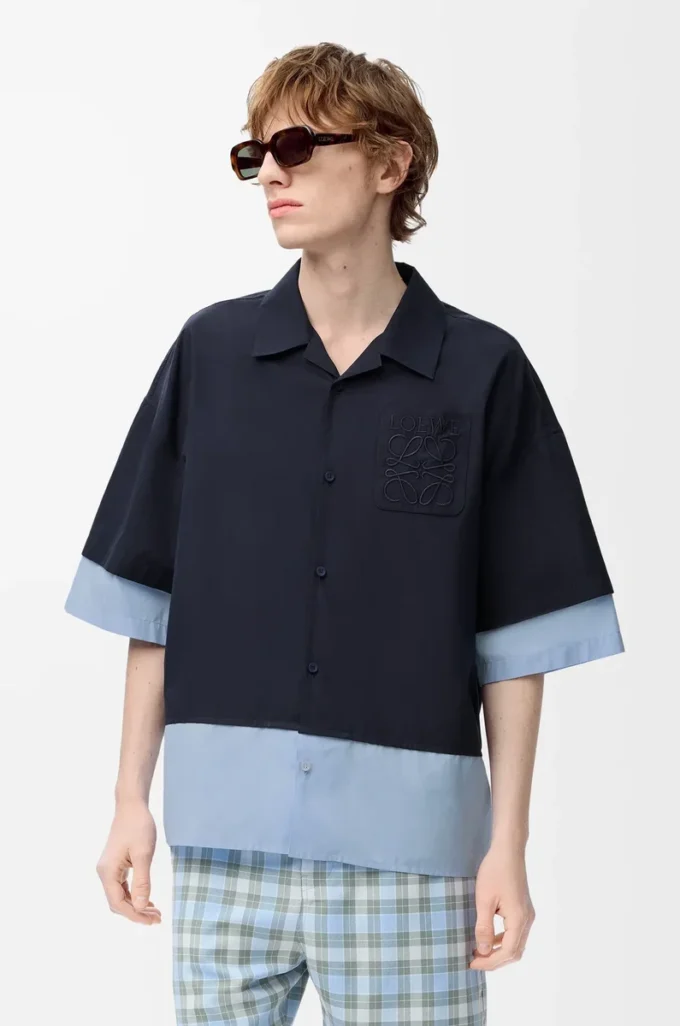 Short sleeve shirt in cotton Dark Navy/Light Blue Short sleeve shirt in cotton Dark Navy/Light Blue