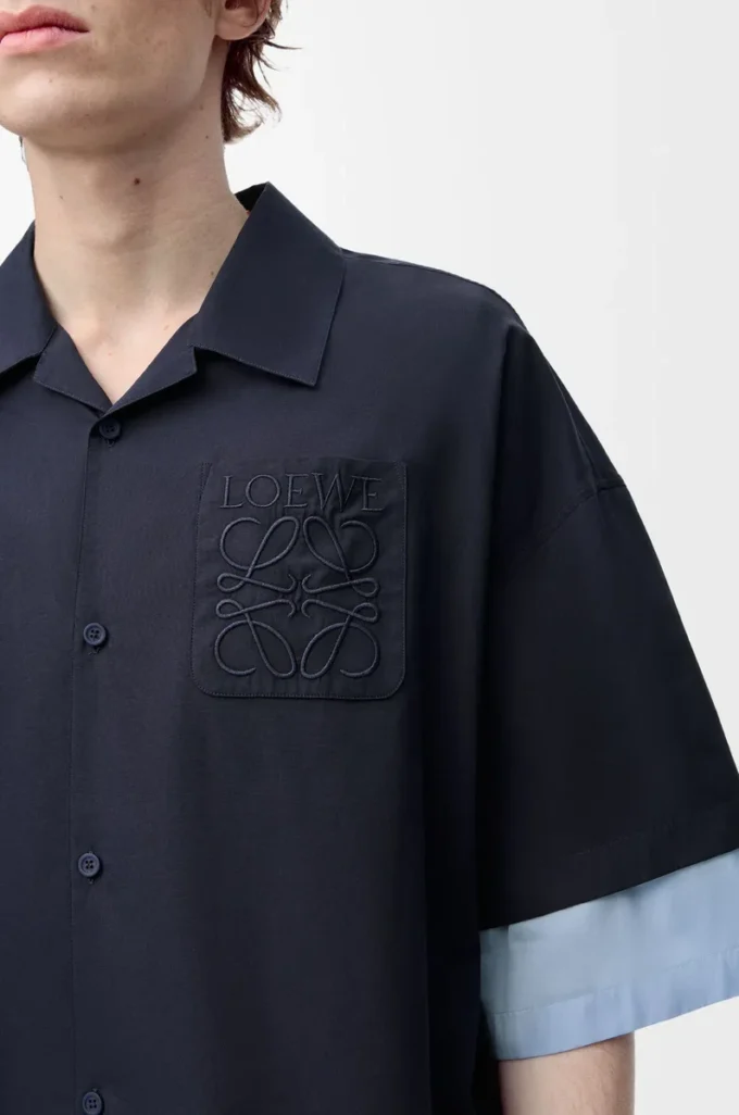 Short sleeve shirt in cotton Dark Navy/Light Blue Short sleeve shirt in cotton Dark Navy/Light Blue