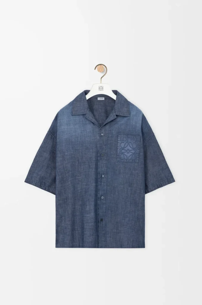 Short sleeve shirt in cotton Washed Blue Short sleeve shirt in cotton Washed Blue