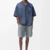 Short sleeve shirt in cotton Washed Blue Short sleeve shirt in cotton Washed Blue