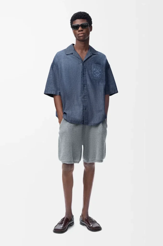 Short sleeve shirt in cotton Washed Blue Short sleeve shirt in cotton Washed Blue