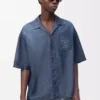 Short sleeve shirt in cotton Washed Blue Short sleeve shirt in cotton Washed Blue