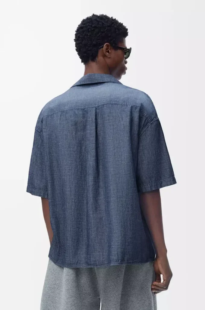 Short sleeve shirt in cotton Washed Blue Short sleeve shirt in cotton Washed Blue