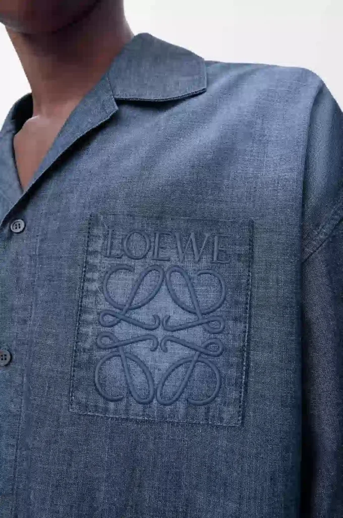Short sleeve shirt in cotton Washed Blue Short sleeve shirt in cotton Washed Blue