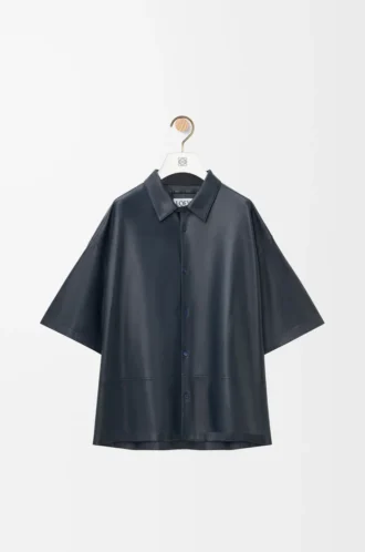 Short sleeve shirt in nappa lambskin Dark Navy
