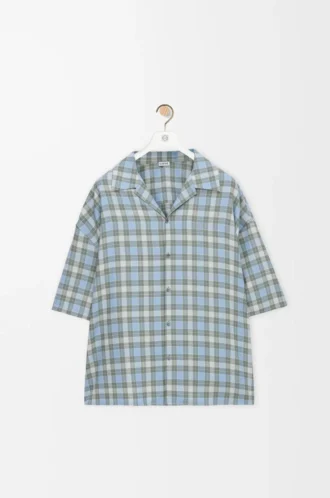 Short sleeve shirt in wool blend Light Blue/White
