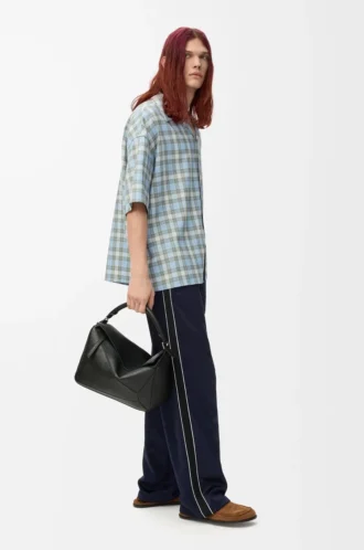 Short sleeve shirt in wool blend Light Blue/White