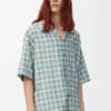 Short sleeve shirt in wool blend Light Blue/White