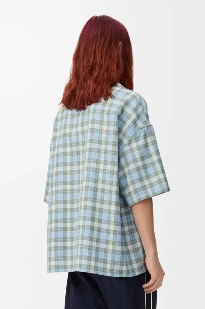 Short sleeve shirt in wool blend Light Blue/White