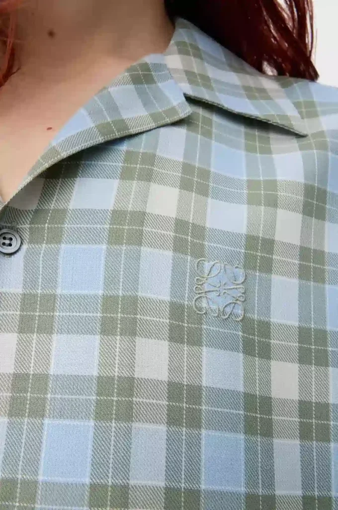 Short sleeve shirt in wool blend Light Blue/White
