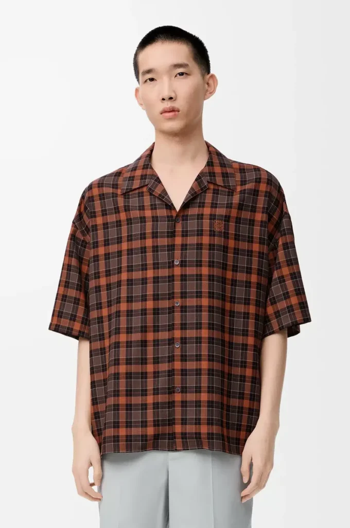 Short sleeve shirt in wool blend Orange/Black Short sleeve shirt in wool blend Orange/Black