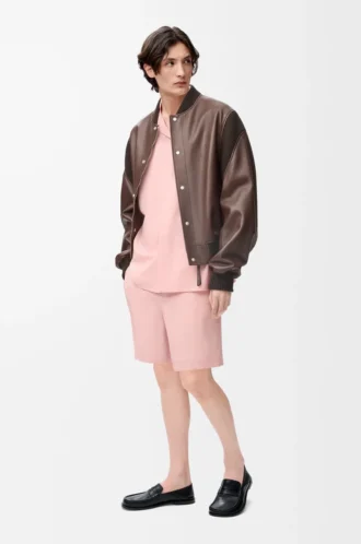Short sleeve shirt in wool Coral