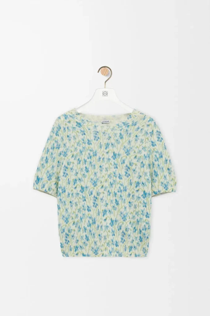Short sleeve sweater in cotton blend White/Blue Short sleeve sweater in cotton blend White/Blue