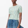 Short sleeve sweater in cotton blend White/Blue Short sleeve sweater in cotton blend White/Blue