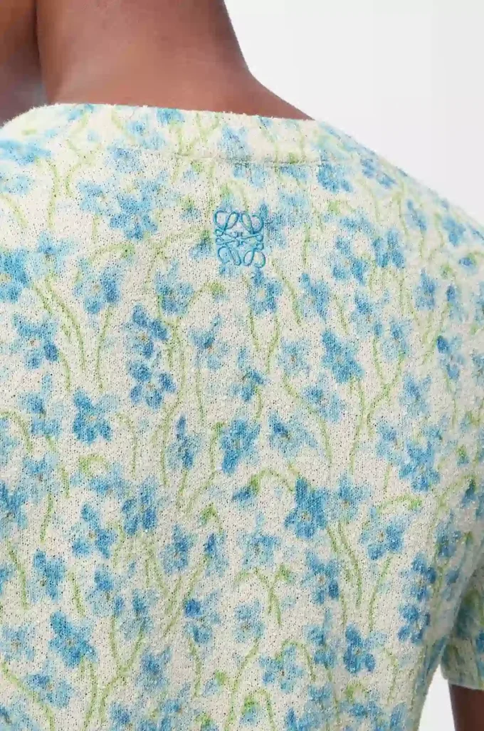 Short sleeve sweater in cotton blend White/Blue Short sleeve sweater in cotton blend White/Blue