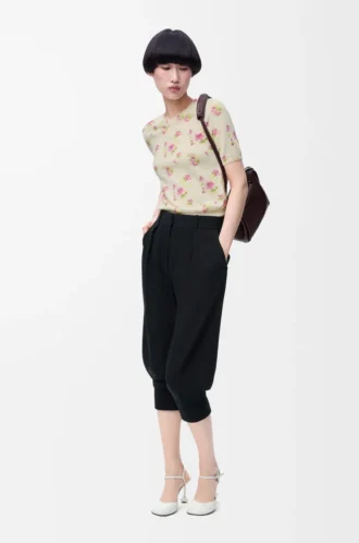 Short sleeve sweater in cotton blend White/Pink