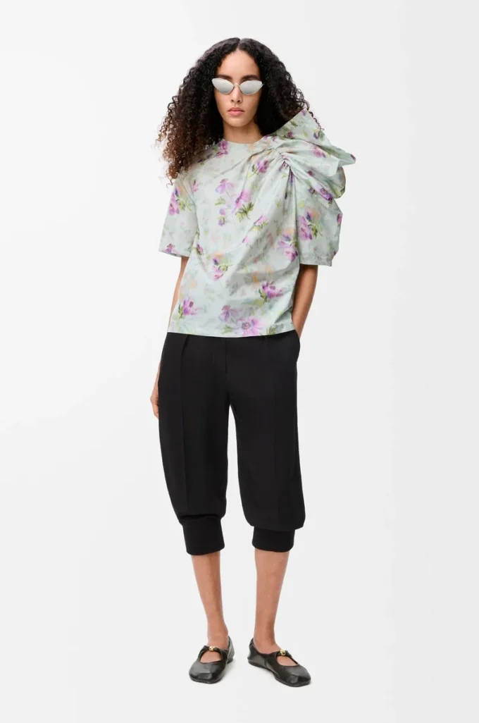 Draped top in silk blend taffeta Light Blue/Multicolor Draped top in silk blend taffeta Light Blue/Multicolor