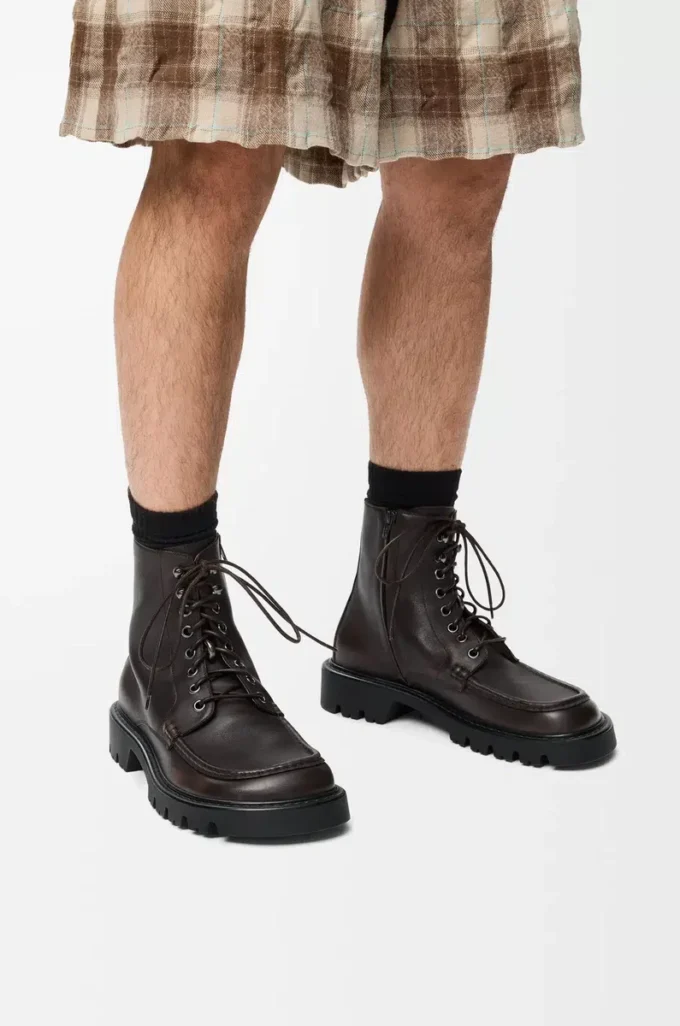 Sierra combat ankle boot in brushed-off calfskin Dark Brown