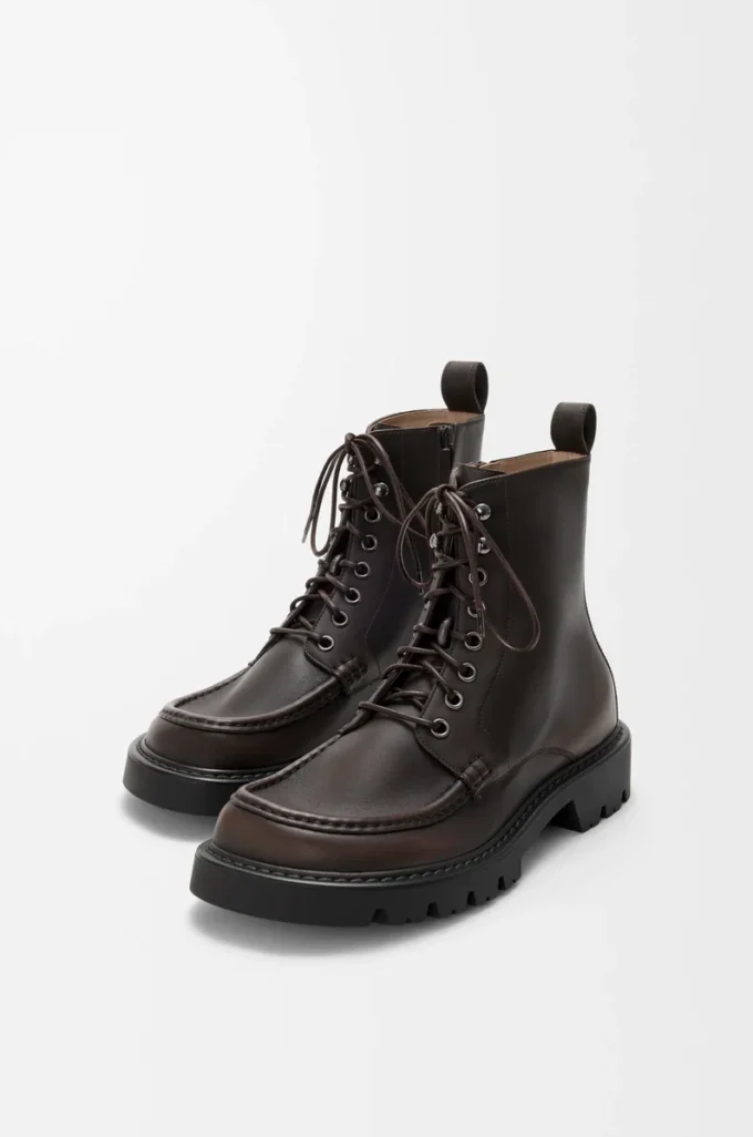 Sierra combat ankle boot in brushed-off calfskin Dark Brown