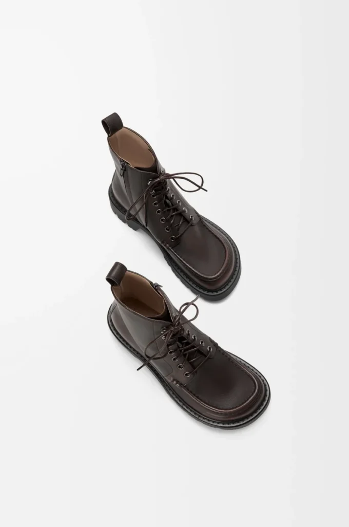 Sierra combat ankle boot in brushed-off calfskin Dark Brown