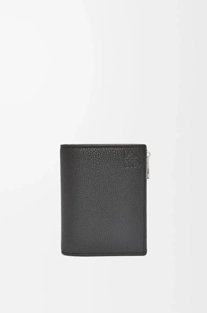 Slim compact wallet in soft grained calfskin Black