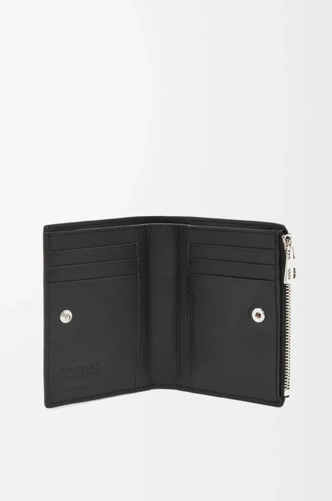 Slim compact wallet in soft grained calfskin Black