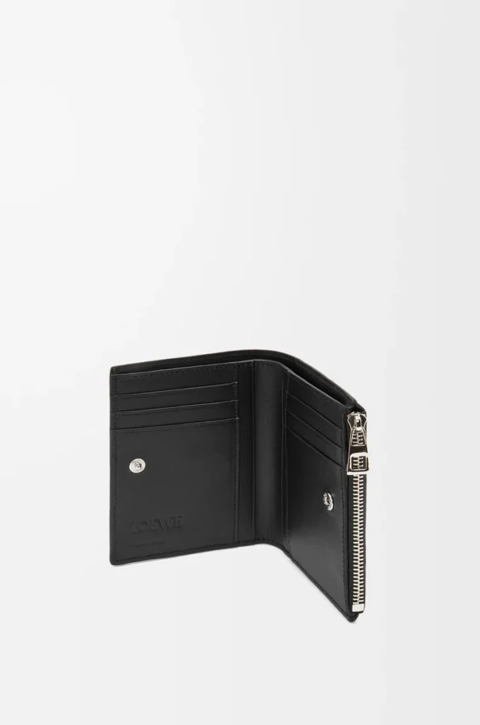 Slim compact wallet in soft grained calfskin Black