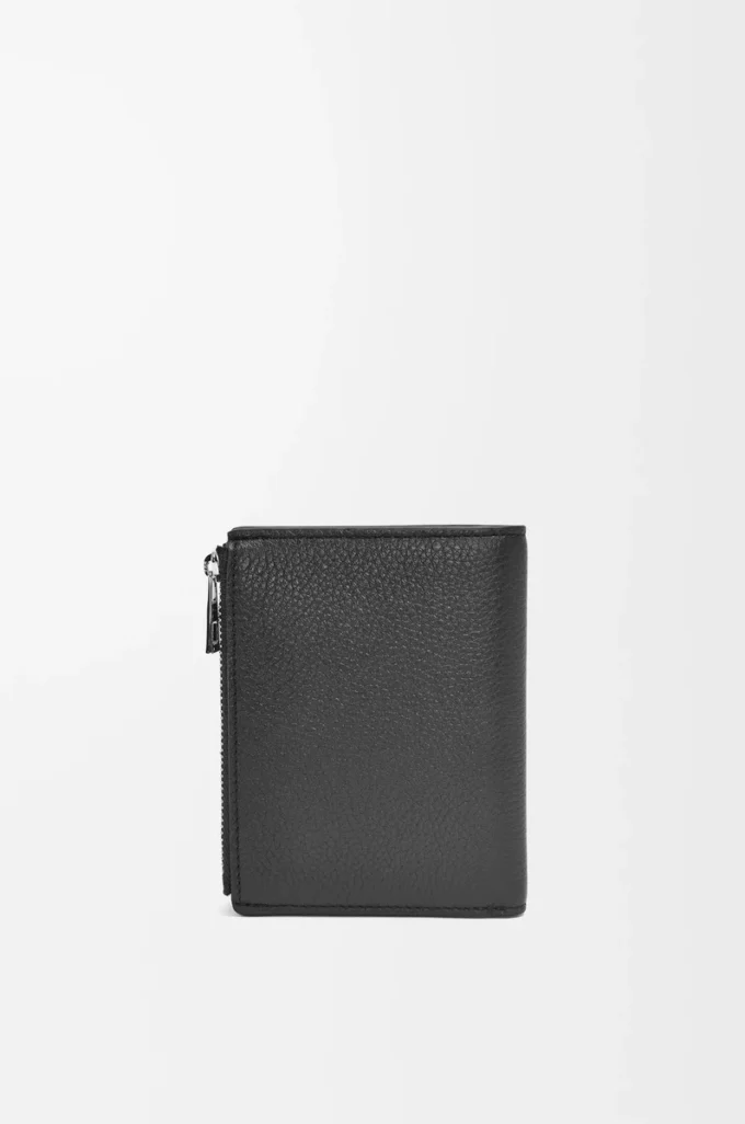 Slim compact wallet in soft grained calfskin Black