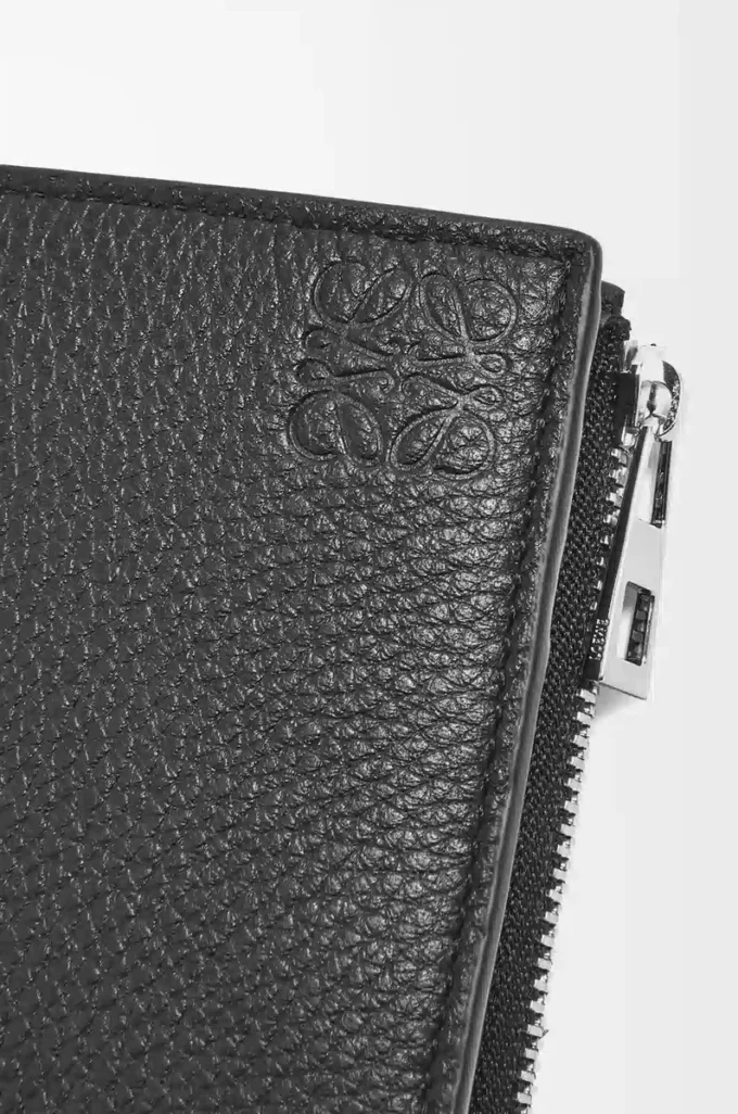 Slim compact wallet in soft grained calfskin Black