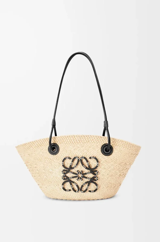 Small Anagram Basket bag in iraca palm and calfskin Natural/Black Small Anagram Basket bag in iraca palm and calfskin Natural/Black