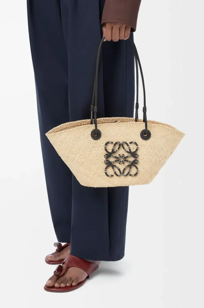 Small Anagram Basket bag in iraca palm and calfskin Natural/Black Small Anagram Basket bag in iraca palm and calfskin Natural/Black