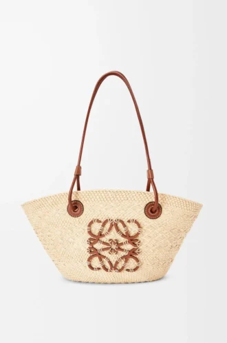 Small Anagram Basket bag in iraca palm and calfskin Natural/Tan