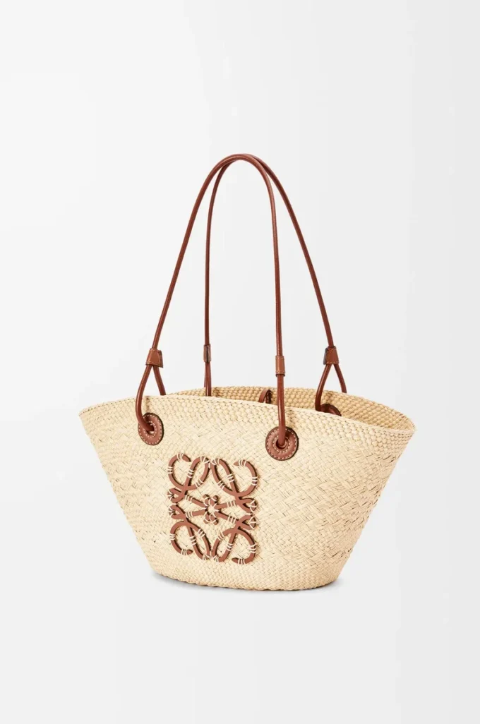 Small Anagram Basket bag in iraca palm and calfskin Natural/Tan