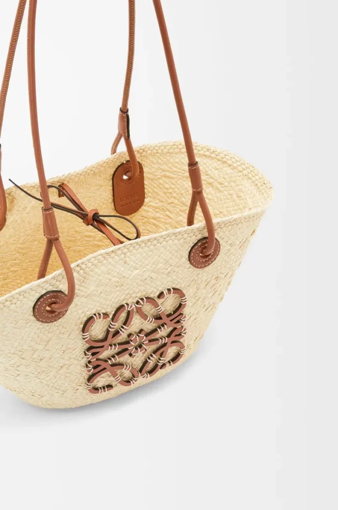 Small Anagram Basket bag in iraca palm and calfskin Natural/Tan
