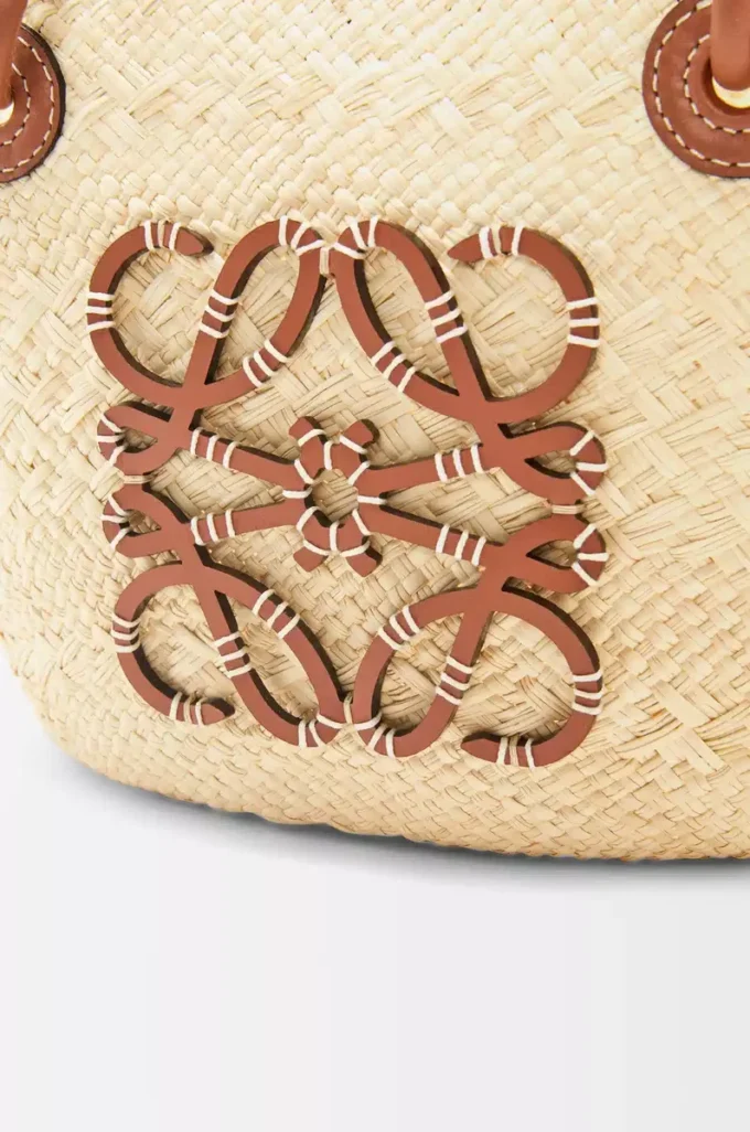 Small Anagram Basket bag in iraca palm and calfskin Natural/Tan