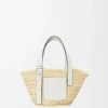Small Basket bag in palm leaf and calfskin Natural/White