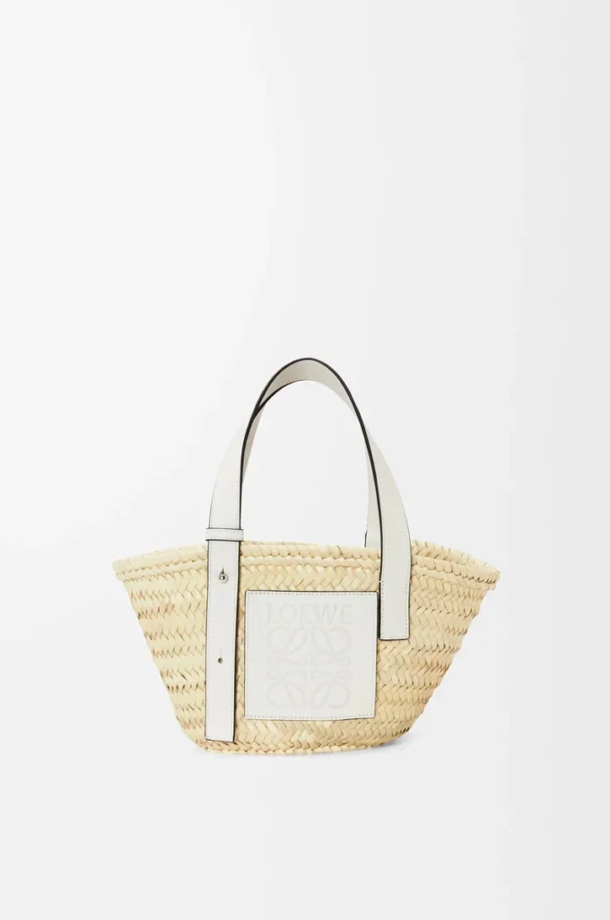 Small Basket bag in palm leaf and calfskin Natural/White