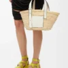 Small Basket bag in palm leaf and calfskin Natural/White