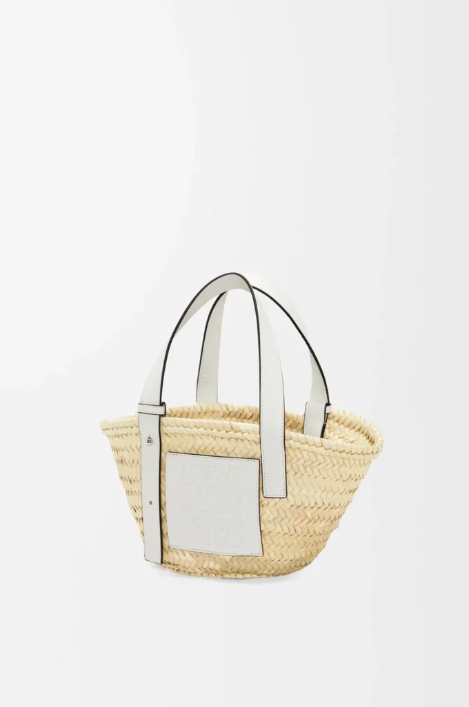 Small Basket bag in palm leaf and calfskin Natural/White
