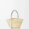 Small Basket bag in palm leaf and calfskin Natural/White