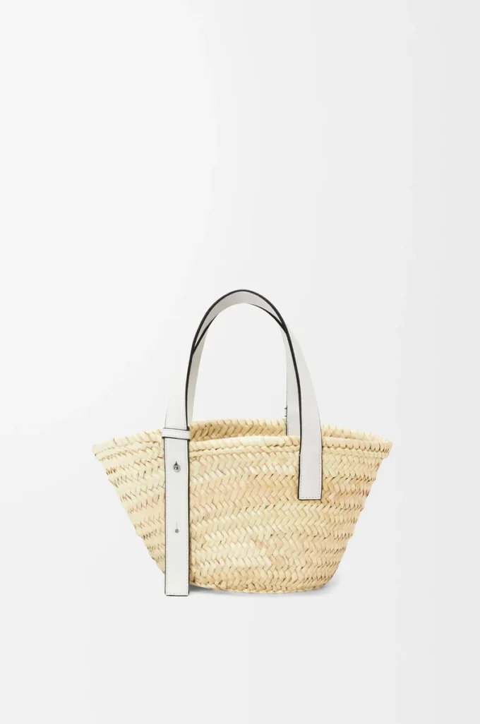 Small Basket bag in palm leaf and calfskin Natural/White