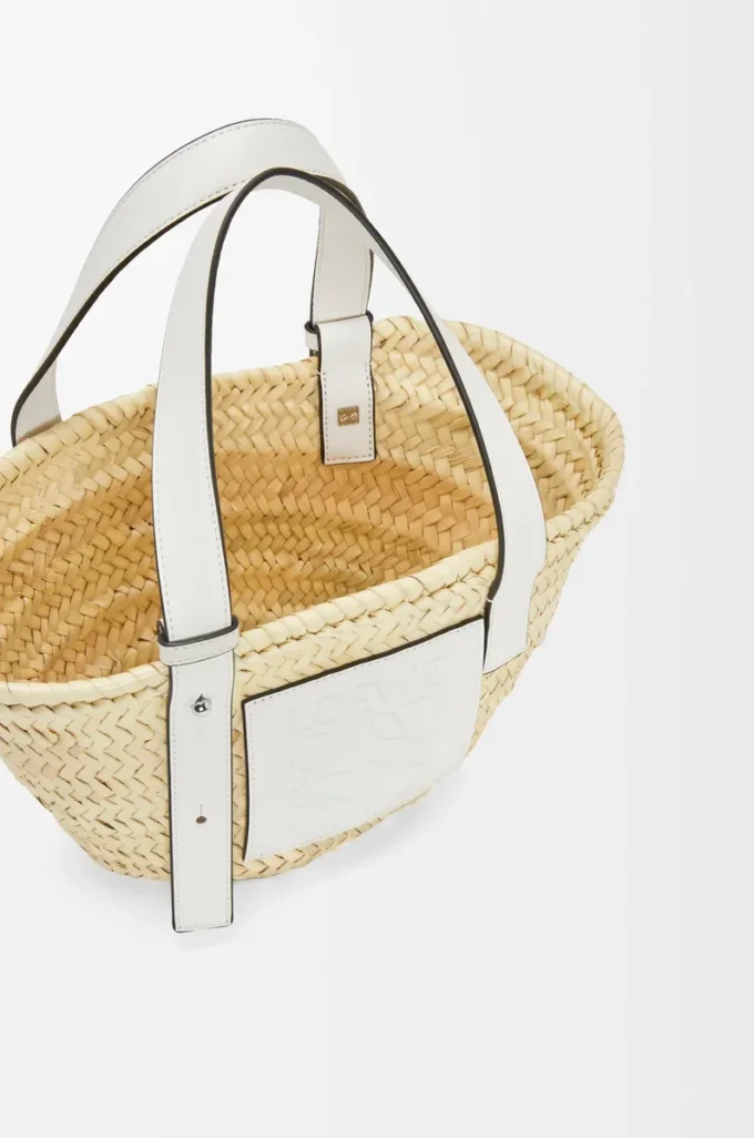 Small Basket bag in palm leaf and calfskin Natural/White