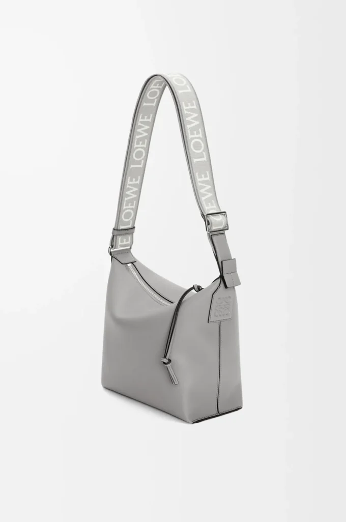 Small Cubi crossbody bag in supple smooth calfskin and jacquard Asphalt Grey