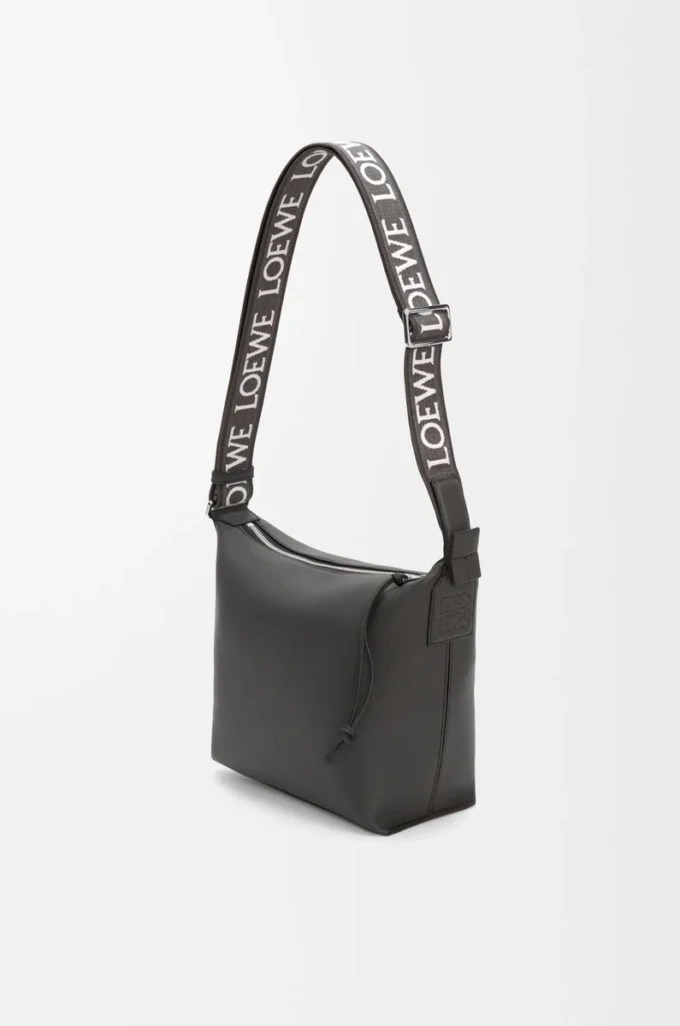 Small Cubi Crossbody bag in supple smooth calfskin and jacquard Dark Grey