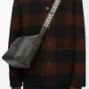 Small Cubi Crossbody bag in supple smooth calfskin and jacquard Dark Grey