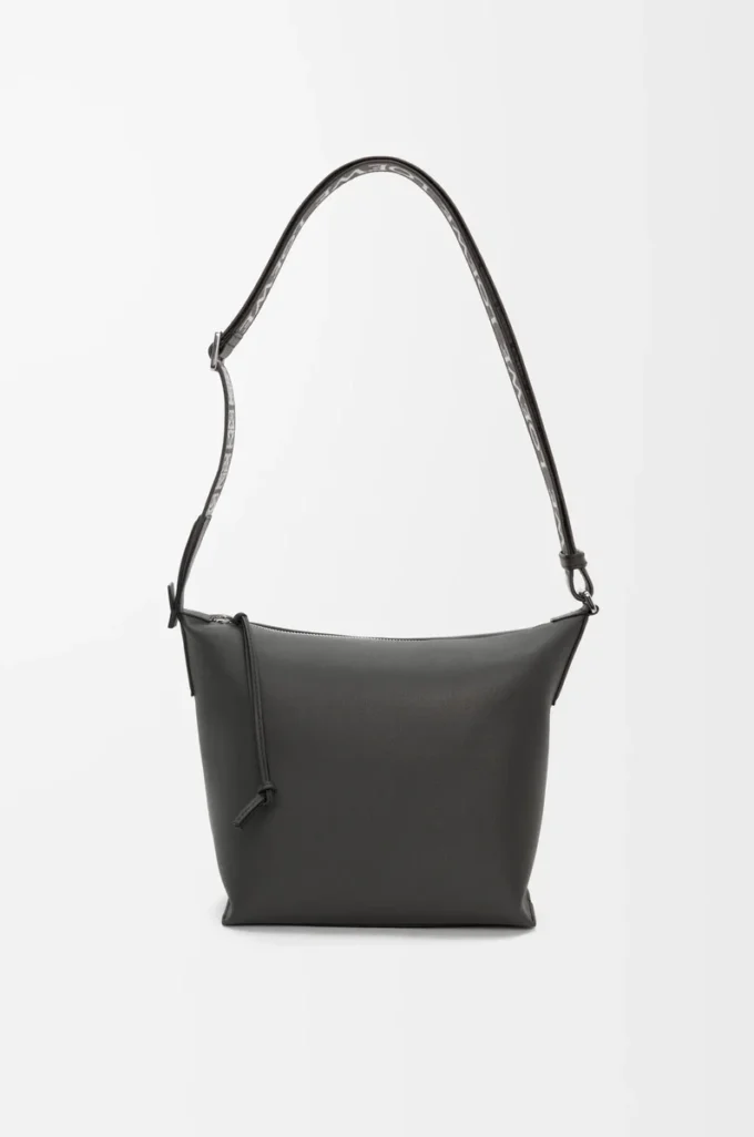 Small Cubi Crossbody bag in supple smooth calfskin and jacquard Dark Grey