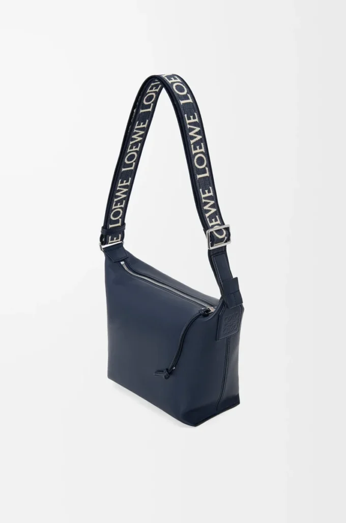 Small Cubi crossbody bag in supple smooth calfskin and jacquard Deep Navy
